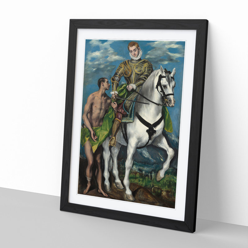 Saint Martin and the Beggar by El Greco - Picture Frame Painting, 65cm H x 48cm W x 2cm D, Black Framed