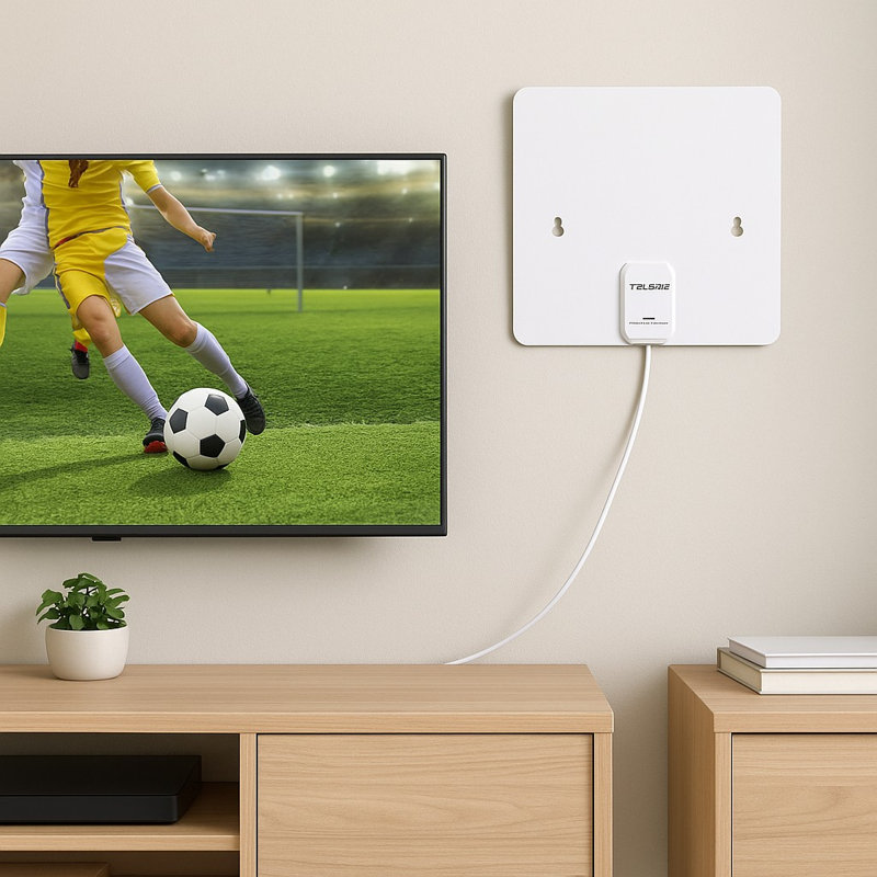 Flat Digital Tv Antenna, White, 16.7" H x 12.4" W