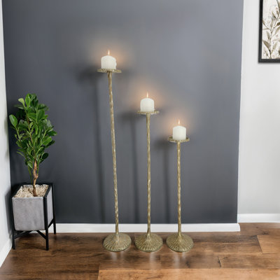 Modern Decorative Candle Holders - Set of 3 Tall Metal Floor Candle Stands for Pillar Candles, Perfect for Centerpieces, Dining Rooms, and Home Accents, 26", 32", 40"