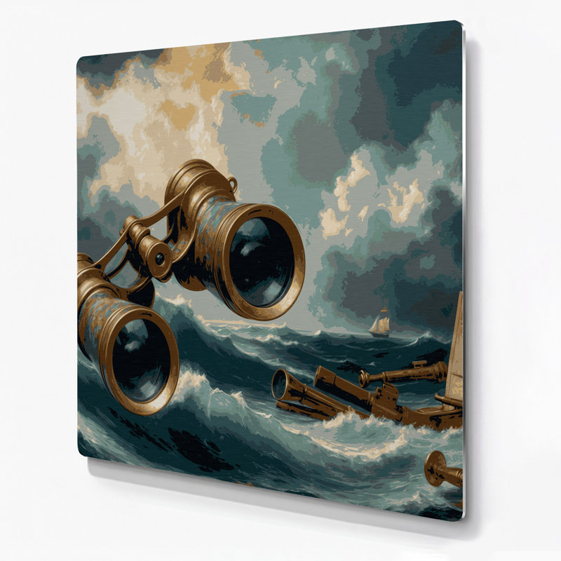 Art mural en métal noir Jumelles nautiques, 12" H x 12" W