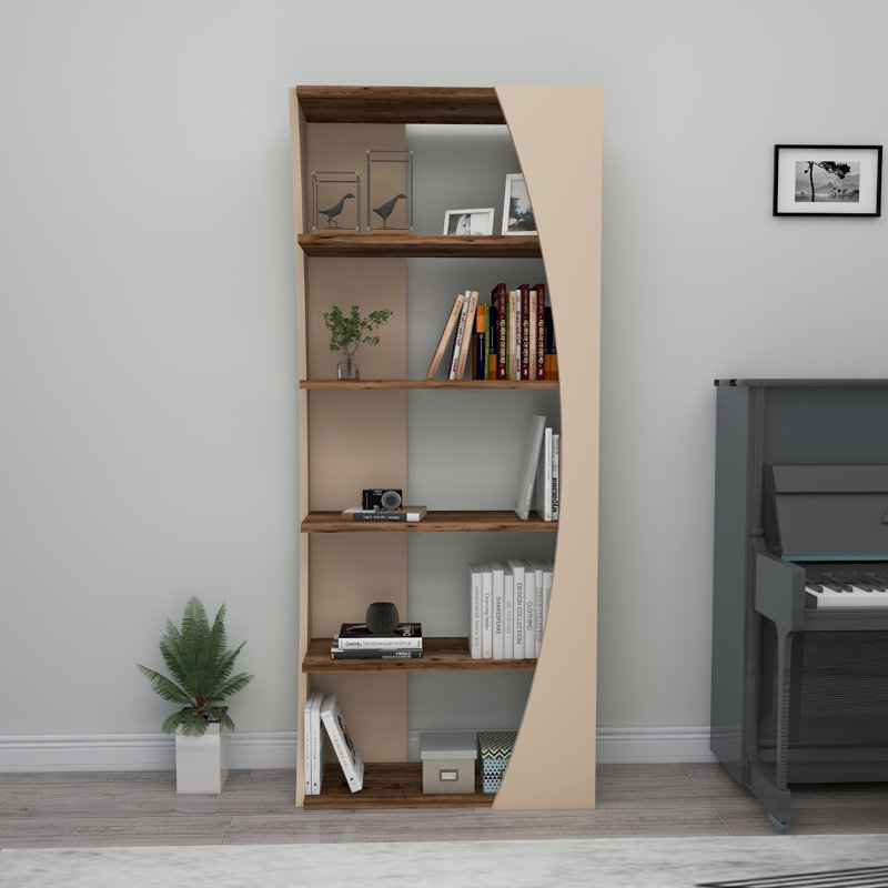 Bookcase Shelving Unit 5 Shelves Nestor, Light Walnut/Beige