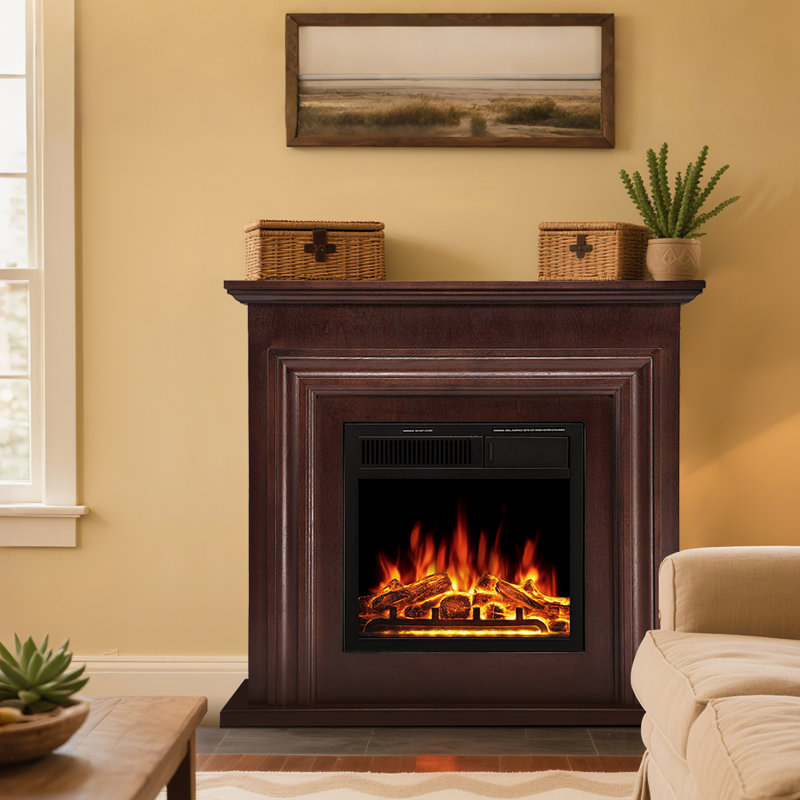  35.35" Electric Fireplace With Mantel, Freestanding Fireplace Heater With 2 Heat Modes, 7 Flame Brightness, Remote Control, Overheat Protection, Low Noise, For Indoor Home/Bedroom/Living Room