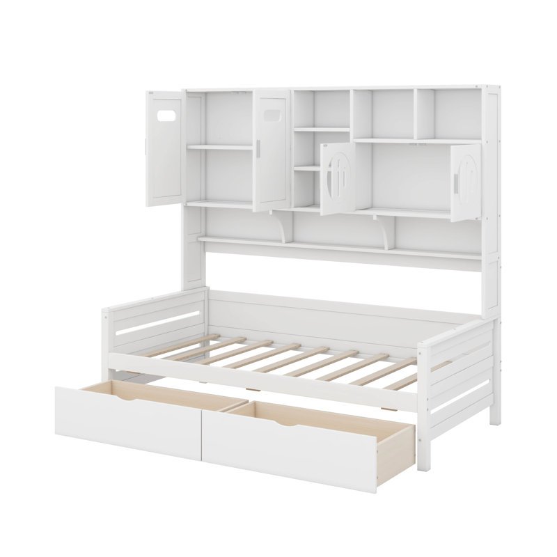 Lit de jour en bois avec tiroirs, Lit simple, Blanc