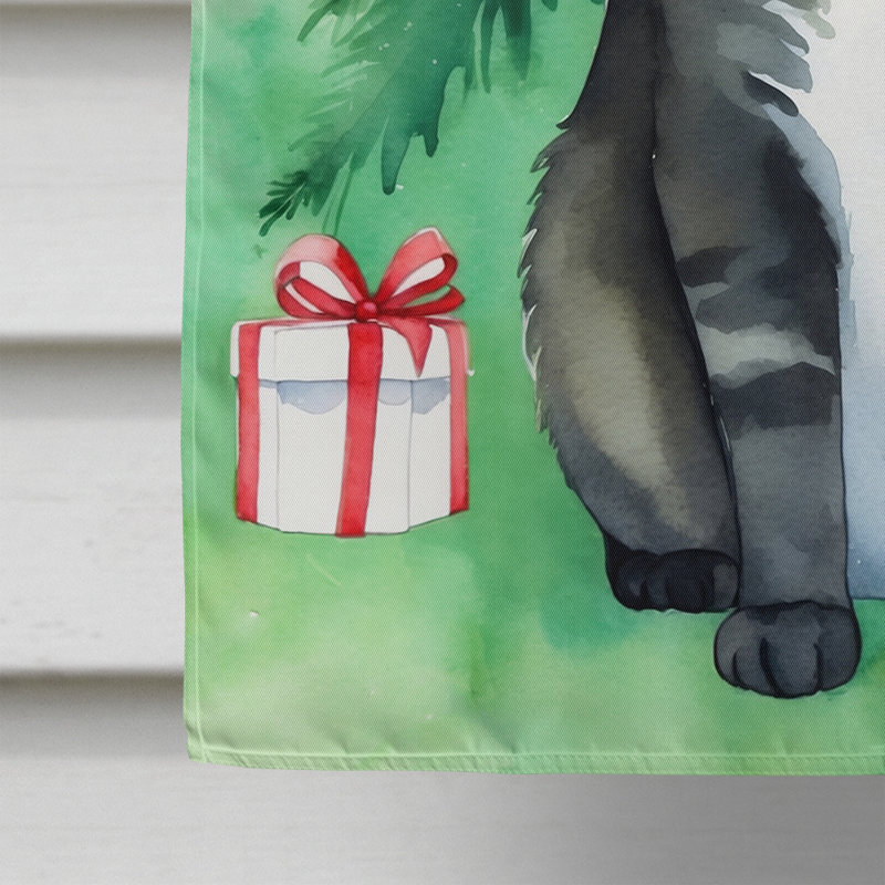 Cat By the Christmas Tree House Flag, American Polydactyl