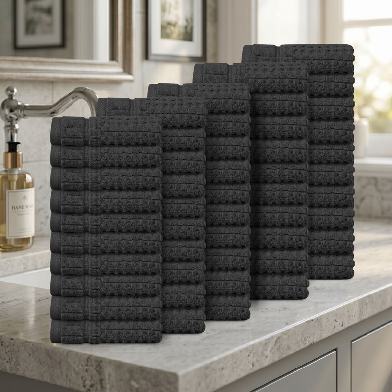 Ensemble de débarbouillettes 50 pièces Willow - 100% coton peigné, qualité supérieure 630 g / m², gris foncé, ultra doux et très absorbant (50 serviettes de toilette)