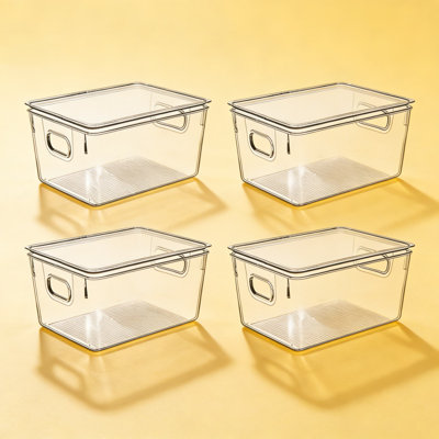 Bacs de rangement en plastique transparent avec couvercles, contenants de rangement empilables pour réfrigérateur et armoire de cuisine