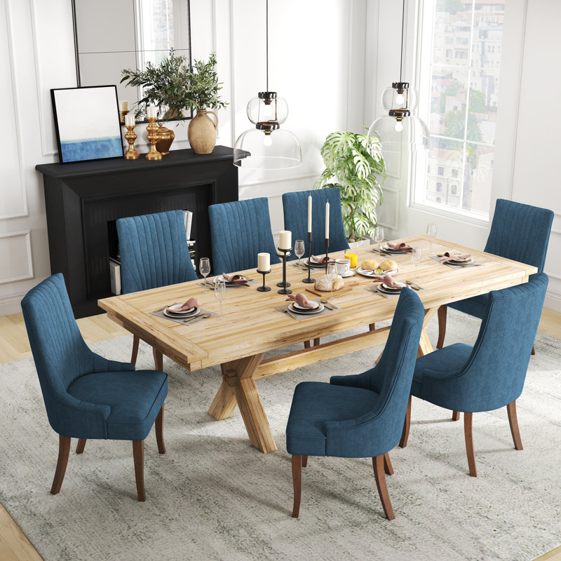Modern Linen Fabric Kitchen Side Chair,  Dining Chair（Set Of 6）, 6, Blue