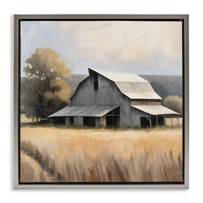 Peaceful Barn in Field Black Framed Floater Canvas Wall Art by Kim Allen