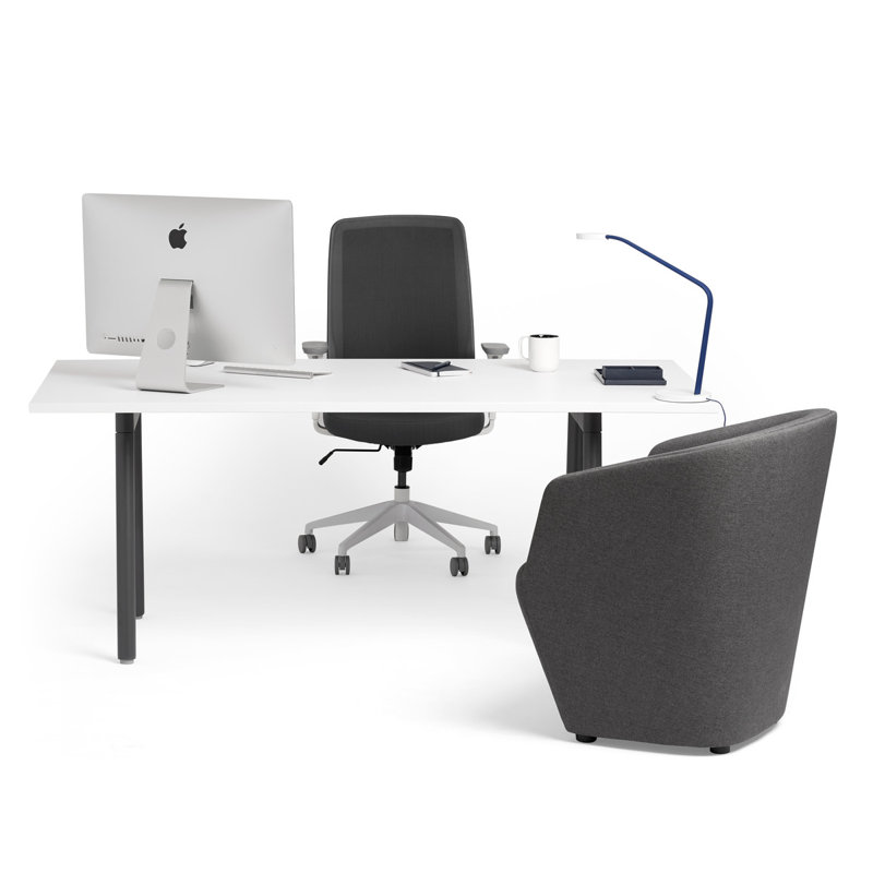 Series A Executive Single Desk, Charcoal/White, 29" H x 42" W x 96" D
