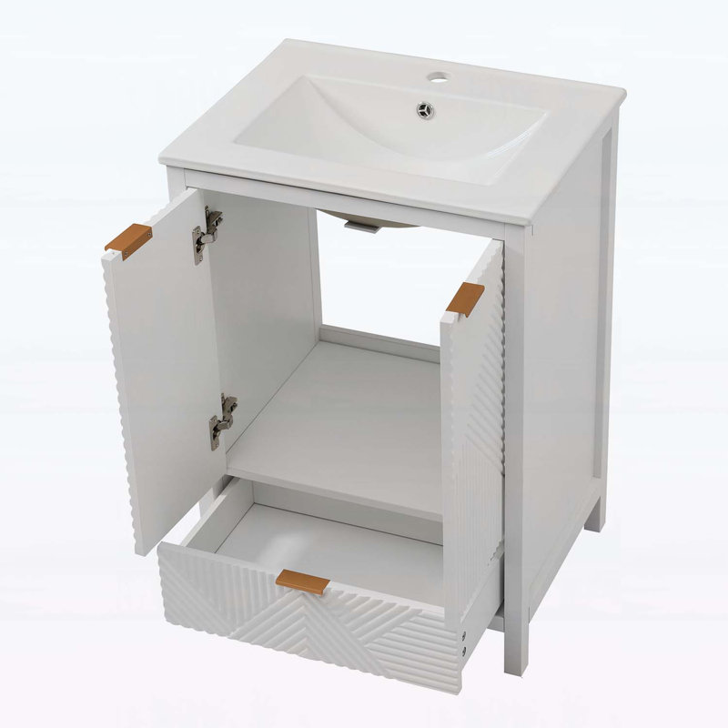 Meuble-lavabo moderne 24 po avec lavabo, Blanc