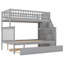 Twin Bunk Bed with Trundle and Staircase,Grey