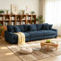 3 - Piece Upholstered Blue Chenille Modular Sectional Sofa with Armrests & Throw Pillows