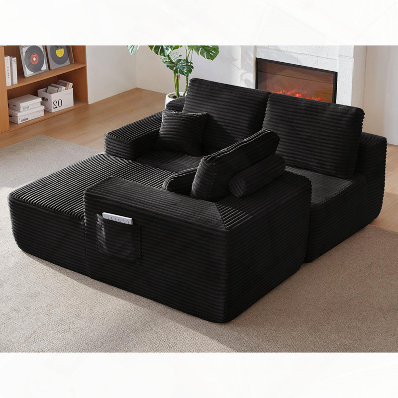 Canapé modulaire en L 104 po, Noir