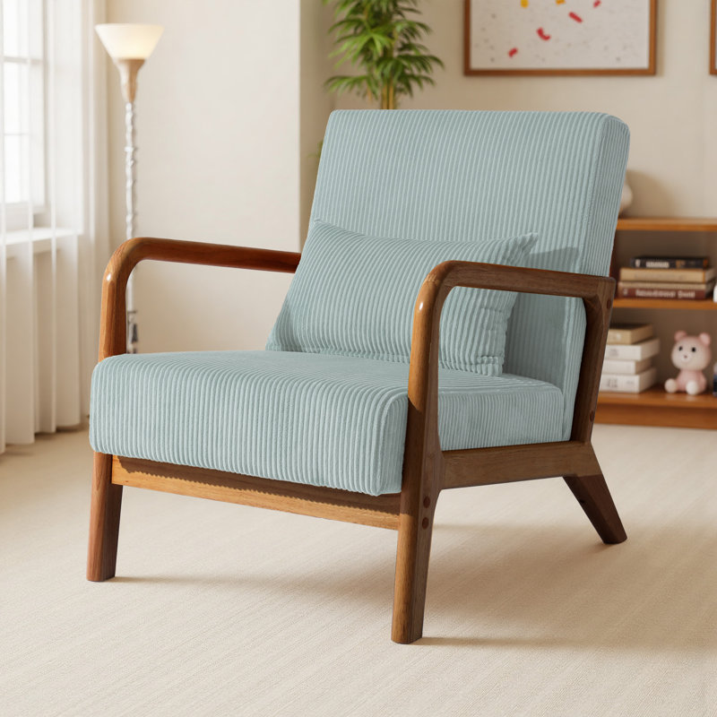 Chaise d'appoint rembourrée en velours côtelé bleu clair Jyrin, Bois brun foncé, Velours côtelé bleu clair