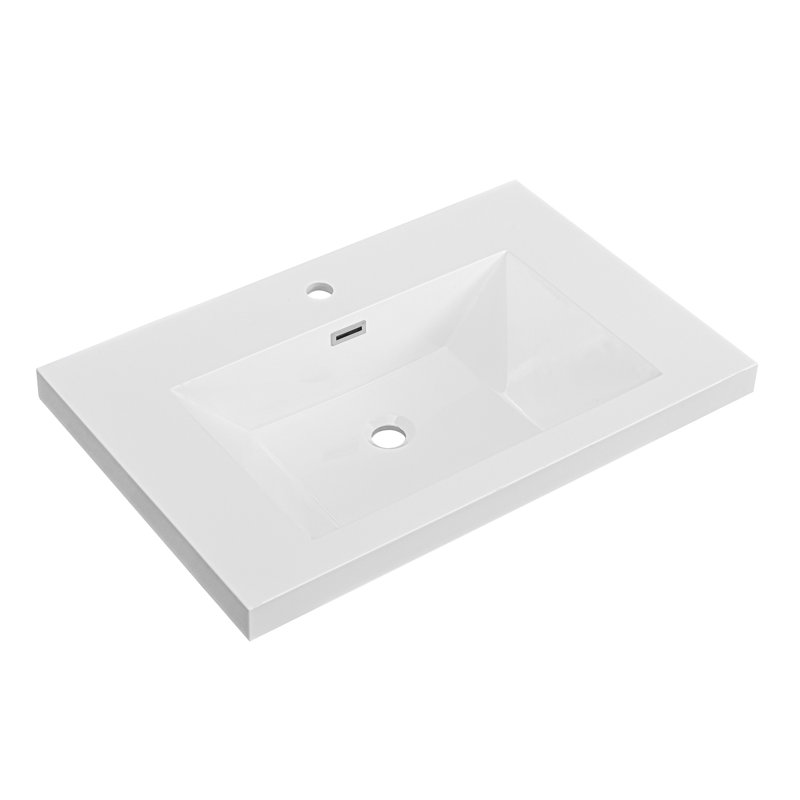 Lavabo de salle de bain 30 po à simple cuve intégrée en résine avec robinet à un trou