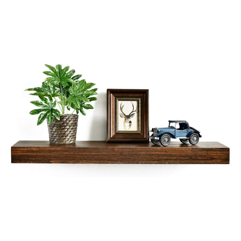 10 Inch Deep Floating Shelves Wall Mounted, Solid Pine Wood Rustic Wall Shelf With Invisible Bracket, Extra Wide Storage For Home Decor