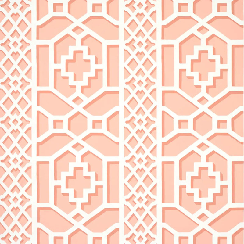 Zanzibar Trellis Wallpaper, Coral/White