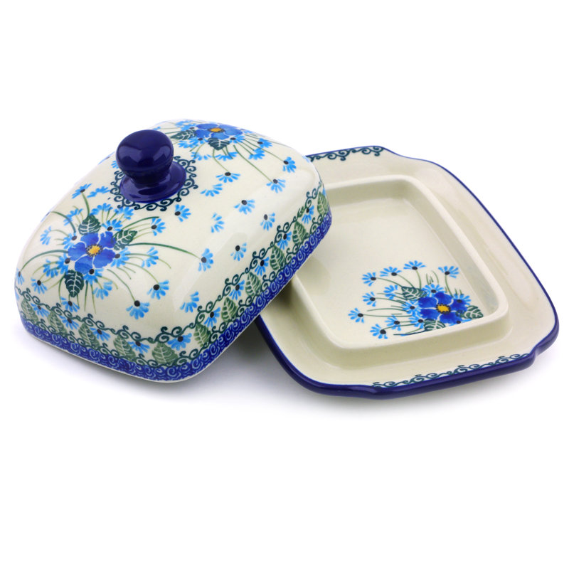 Forget Me Not Stoneware Butter Dish