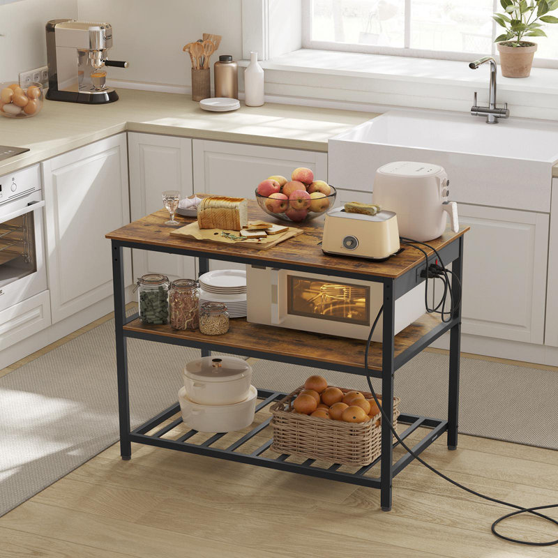 Kitchen Island, Rustic Brown/Black