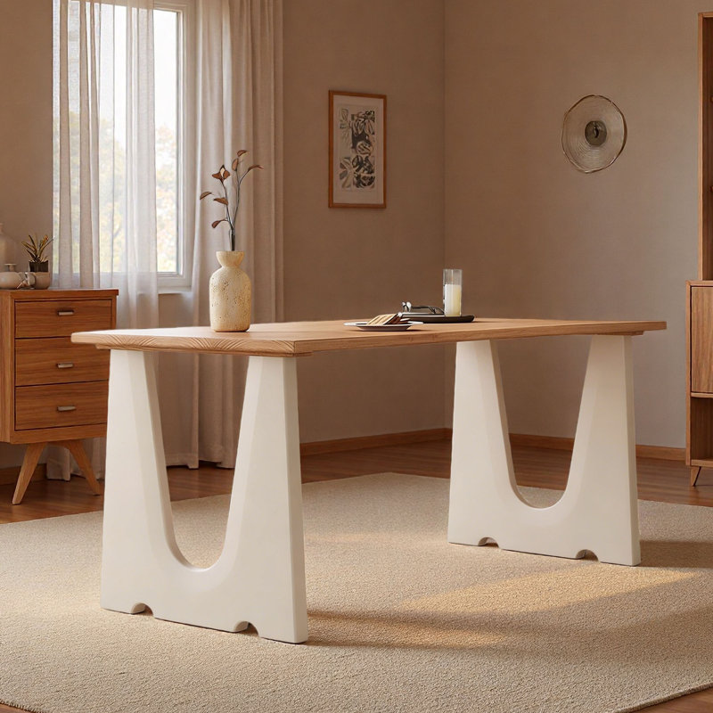 Cream Solid Wood Dining Table, 29.5"H x 86.6"L x 35.4"W