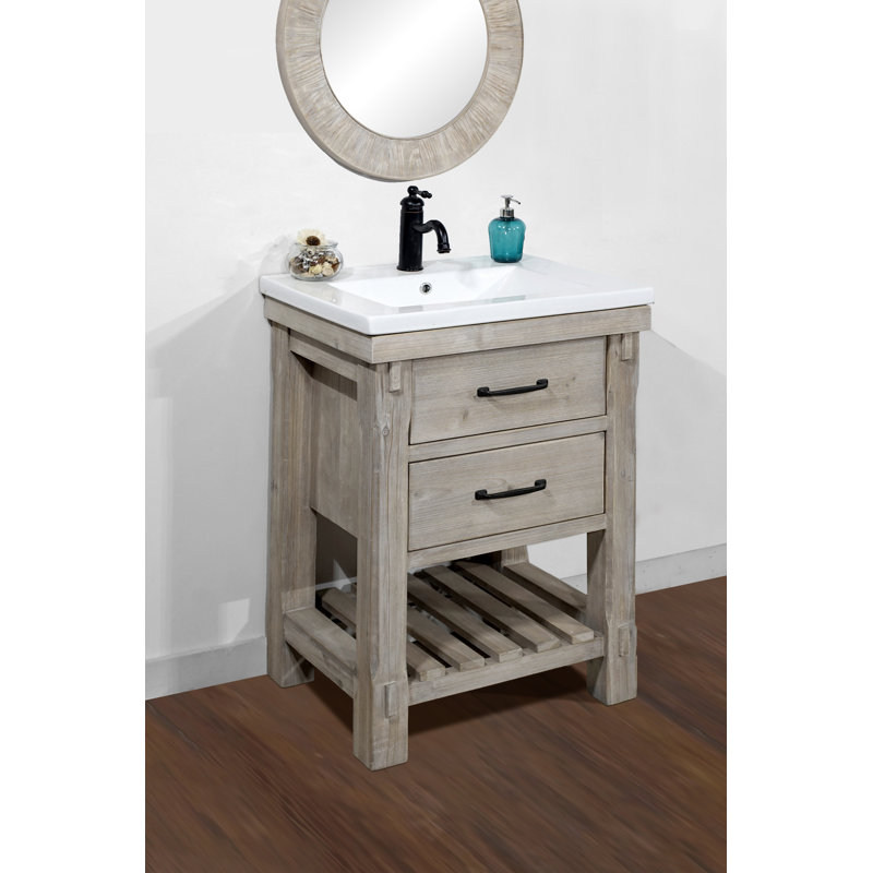 Timucin 24'' Single Bathroom Vanity with Ceramic Top, Brown