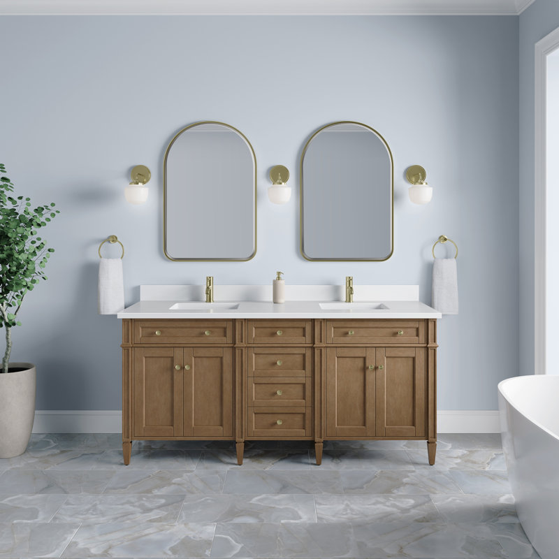 Meuble-lavabo double l 72 po Dussault, Blanc Zeus, Trou unique, Pacane