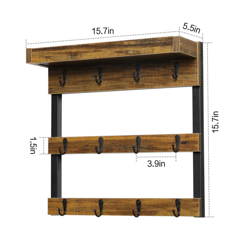 Coffee Mug Rack Wall Mounted With 12 Hooks And Storage Shelf