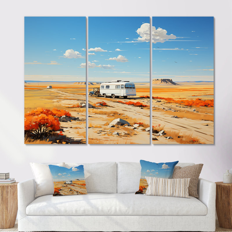 Camping Desert Haven 1 - Art mural de voyage en camping, H 40 po x l 60 po x P 1 po, Toile tendue