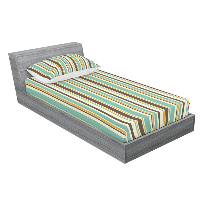 Microfiber Sheet Set, Twin XL Sheet Set with Fitted Sheet, Green/Brown/Beige Striped