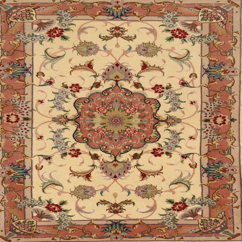 Tapis orange traditionnel/brun clair/gris Pirrone, Carré 7 pi