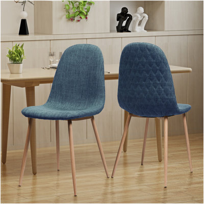 Mid-Century Dining Chair Fabric Upholstered Chair With Light Walnut Finished Metal Legs (Set Of 2), Muted Blue