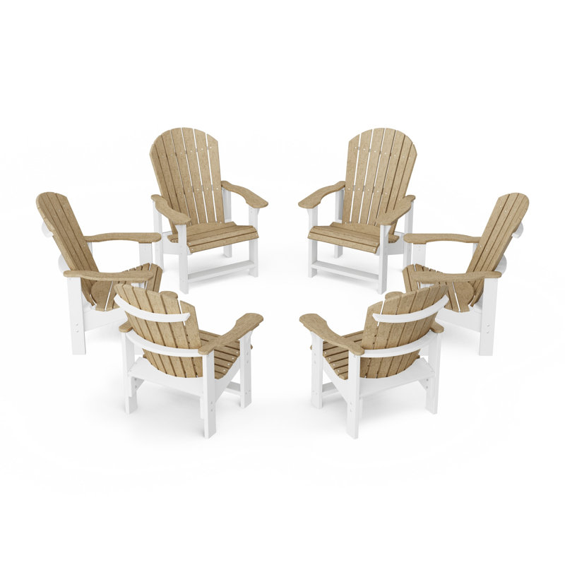 Heritage Upright Adirondack Chairs Set Of 6, Weathered Wood/White