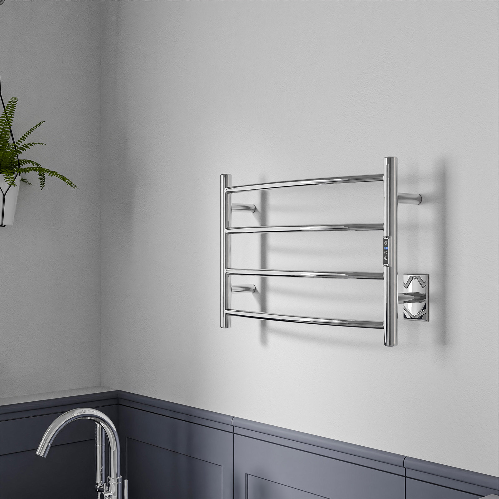 Glow Wall Mounted Electric Towel Warmer, Polished Chrome