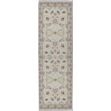 Hand-Knotted High-Quality Ivory and Light Green Runner