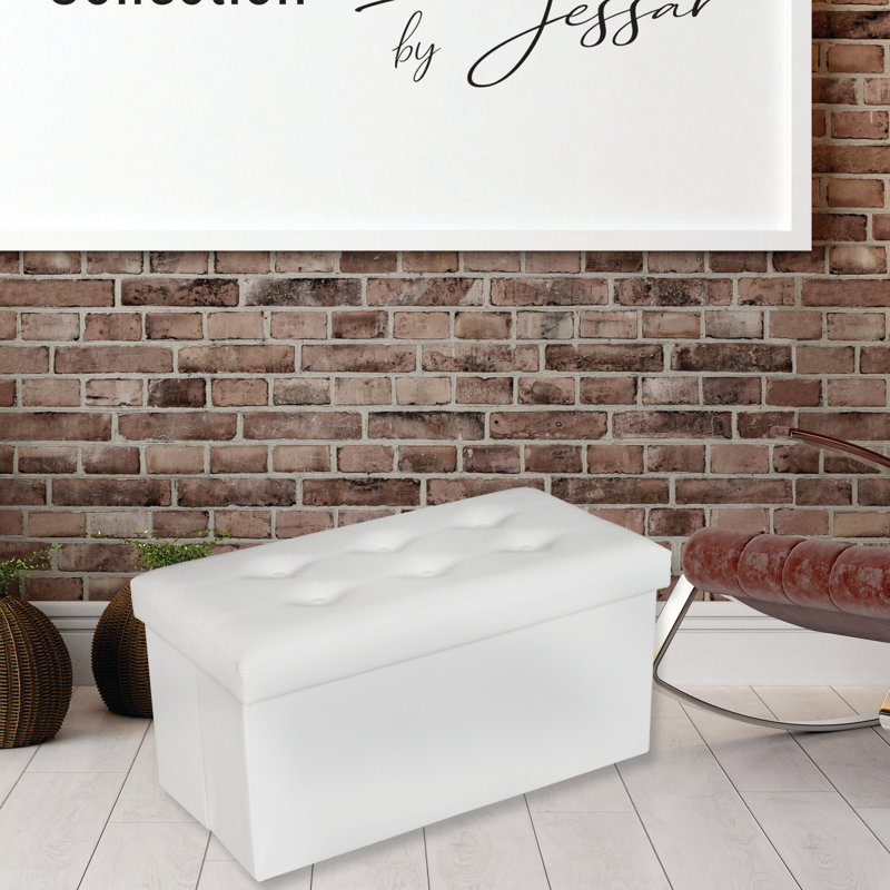 Repose-pieds rectangulaire capitonné avec rangement 29 po, Simili cuir blanc