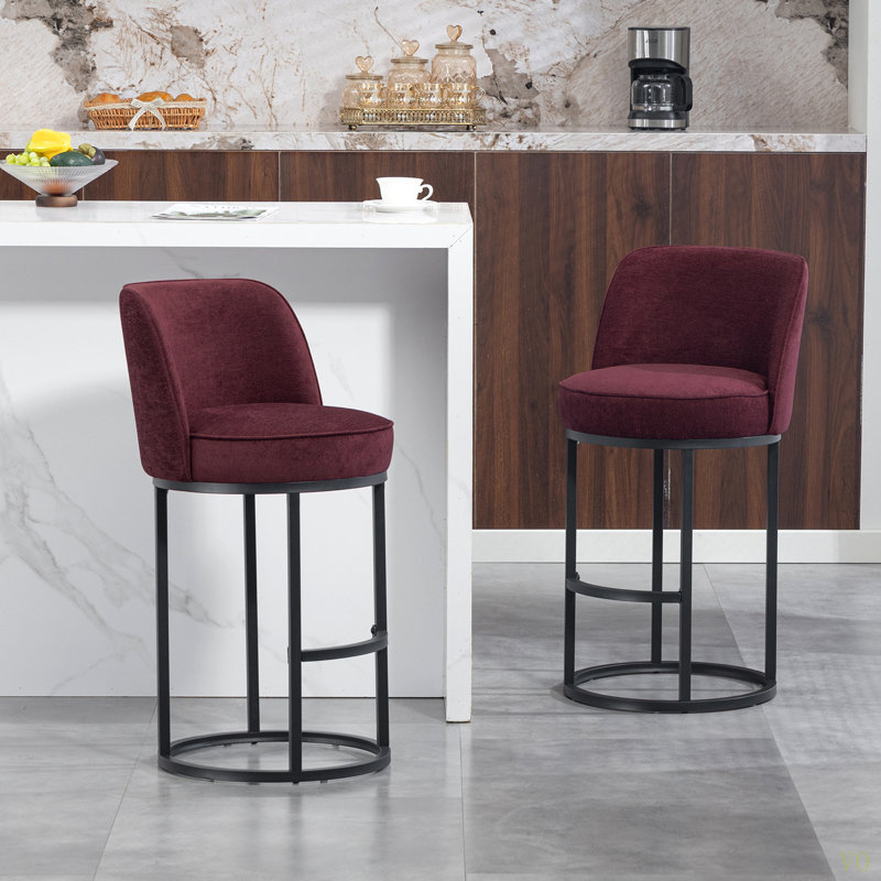 Ensemble de 2 tabourets de bar à hauteur de comptoir, tabourets de bar moderne avec dossier, tabourets de bar rembourrés en tissu de lin pour îlot de cuisine