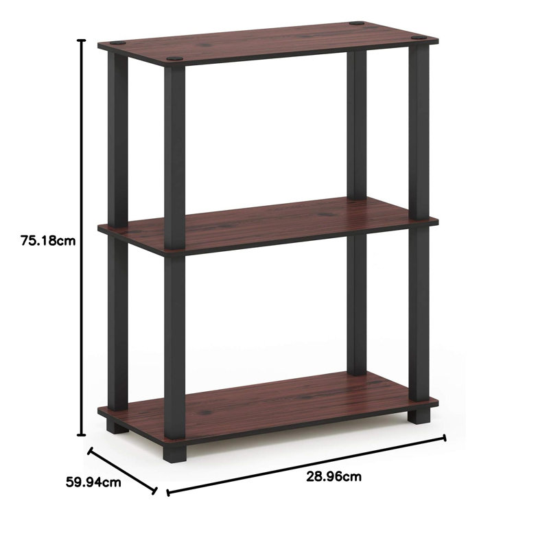 Étagère compacte à 3 niveaux avec support carré, H 29,6 po x l 23,6 po x P 11,4 po, Cerisier foncé / Noir