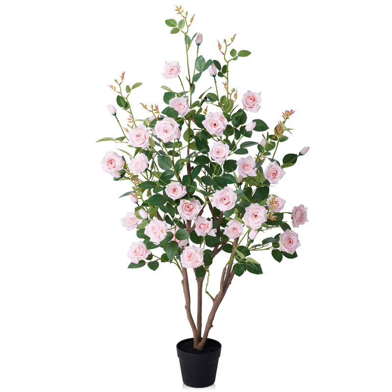 Rosier artificiel en pot Adcock Premium, Rose, 48 po x 28 po