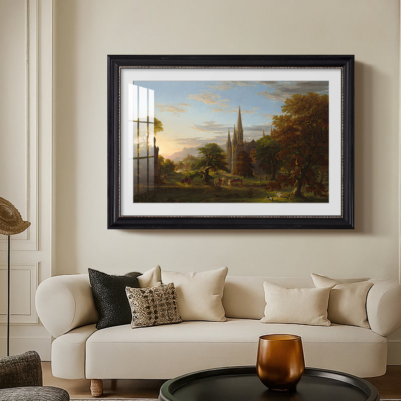 The Return, 1837-Thomas Cole-Custom Framed Canvas, Yes, Matte Black Bead, 24X34