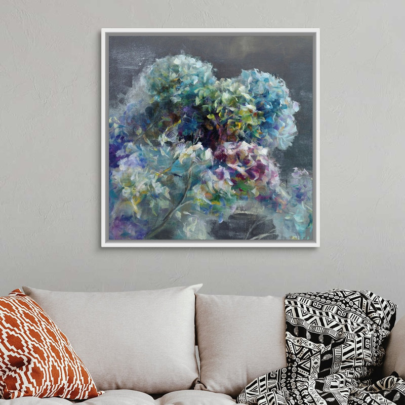 Art abstrait abstrait sur toile, Hortensia foncé, H 36 po x l 36 po x P 1,75 po, Toile avec cadre blanc