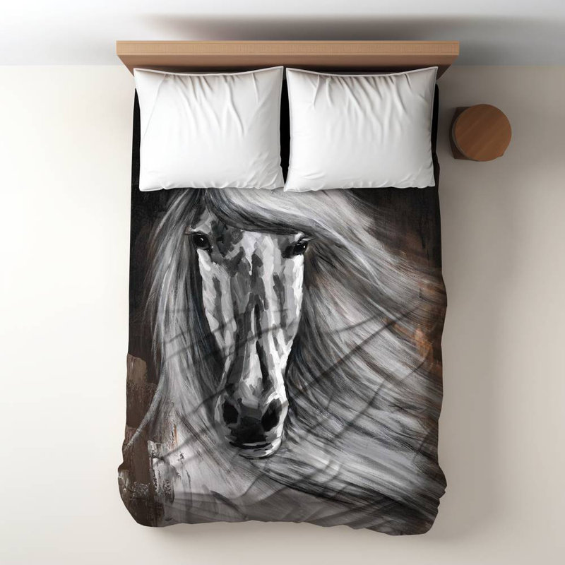 Polyester Sateen Duvet Cover, Twin Duvet, White White Horse