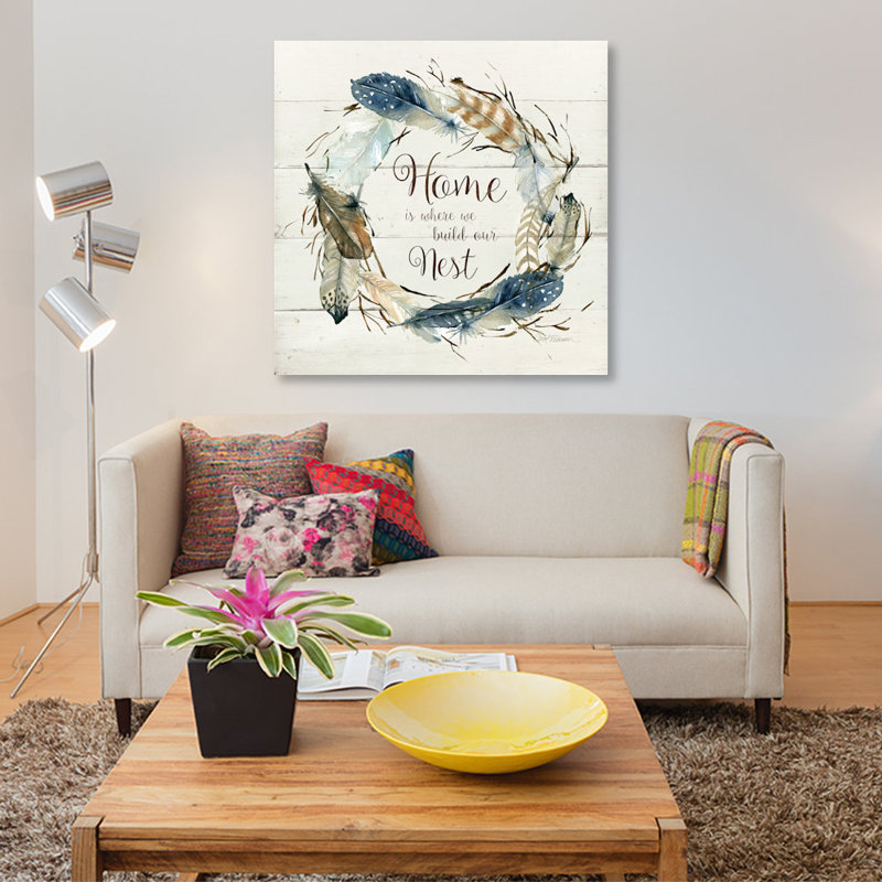 «Feather Home Nest», impression sur toile tendue, H 12 po x l 12 po x p 0,75 po, Toile tendue, Pas de tapis