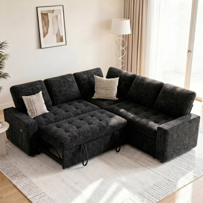 Canapé modulaire en L à 5 places avec couchette et chargement USB - peu encombrant, inclinable et prêt pour la détente