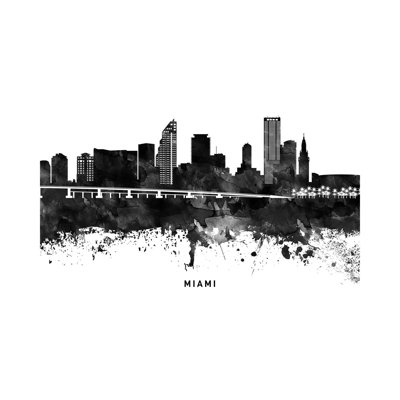 " Miami Skyline Black And White " by WallDecorAddict