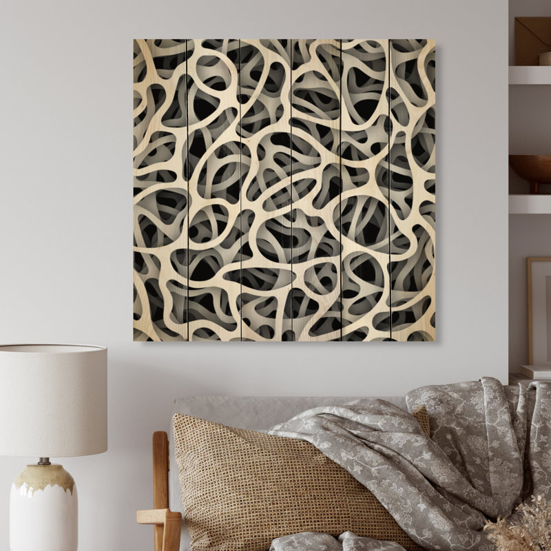 Art grunge noir et blanc - impression sans cadre sur bois, H 36 po x l 36 po x P 1 po