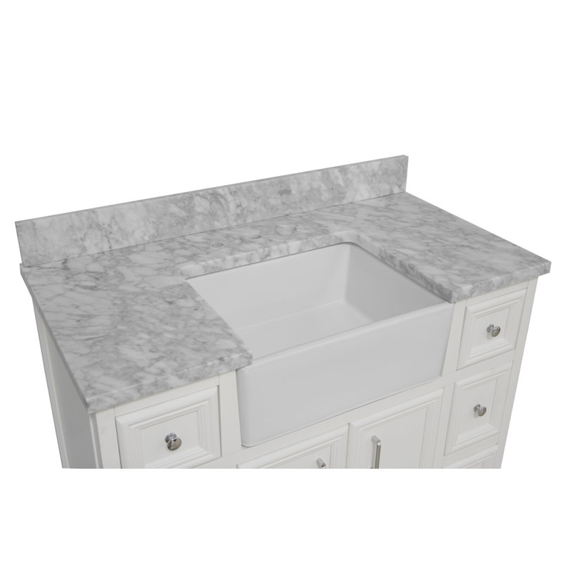 Ensemble de meuble-lavabo simple 42 po Emiliano, Blanc, Marbre de Carrare