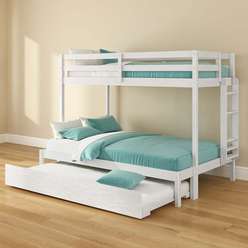 Bear Bunk Bed with Trundle, Brushed White, Twin/Full
