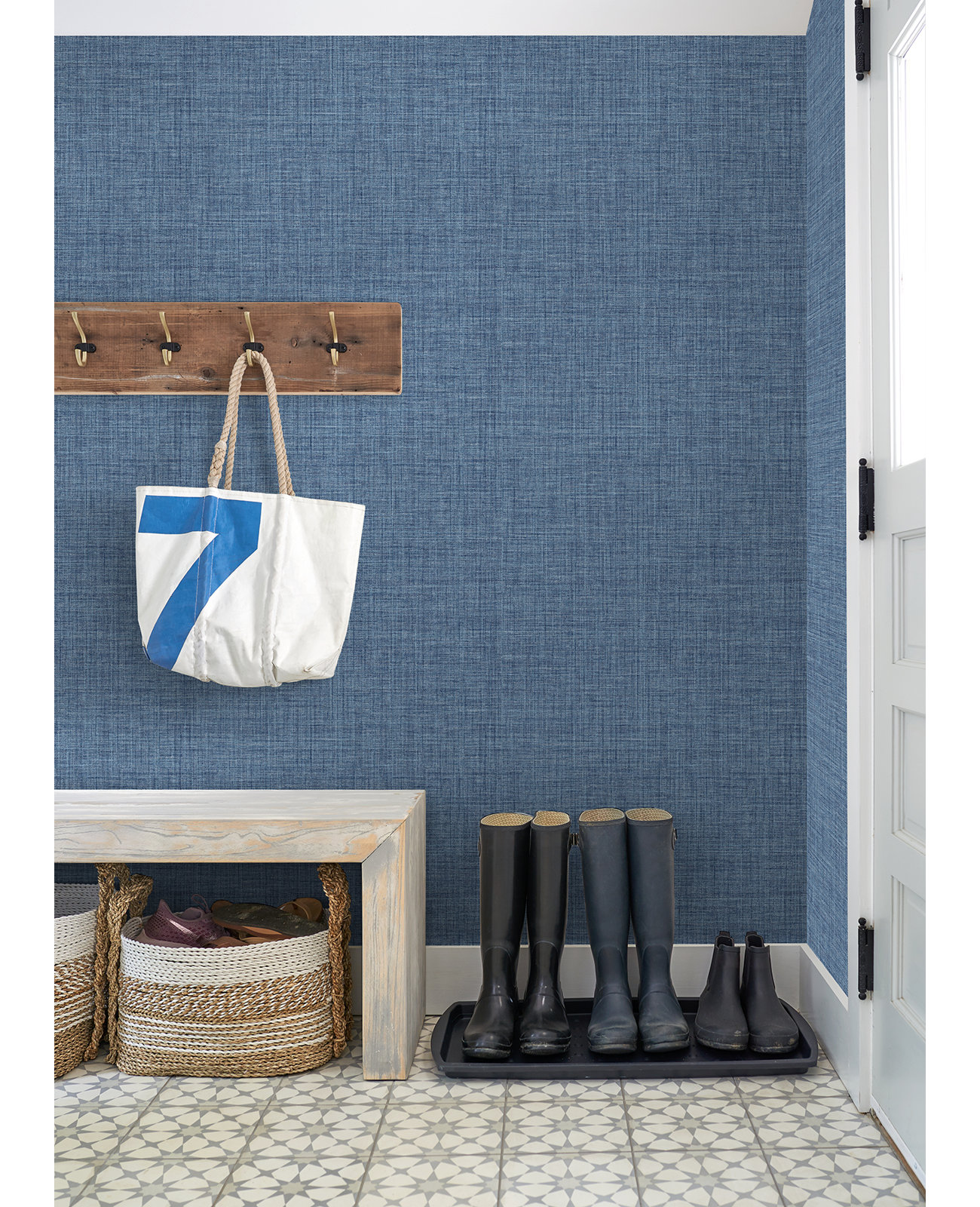Textured Linen Wallpaper Roll, Blue
