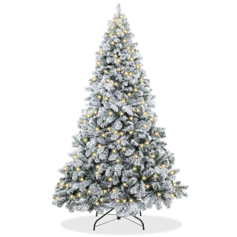 6ft Pre-Lit Snow-Flocked Pine Christmas Tree with Metal Stand