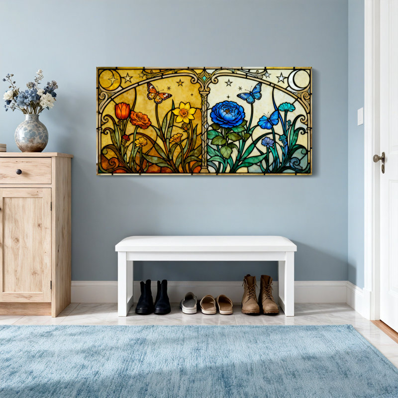 Motif floral en vitrail tendance, H 20 po x l 40 po